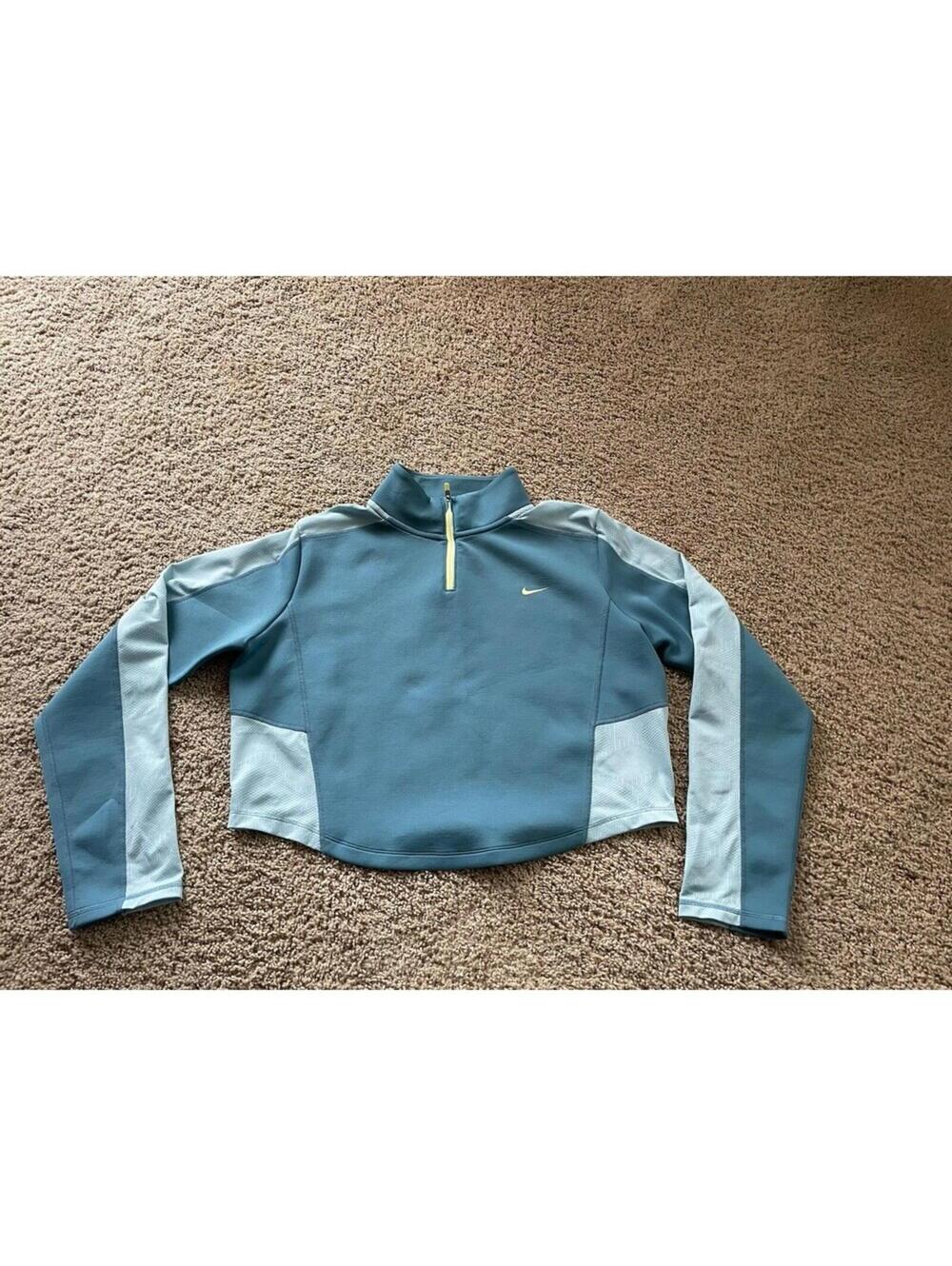 Womens Nike Dri-FIT 1/4 Zip Training Top Pullover Teal Blue Cropped Size Large L
